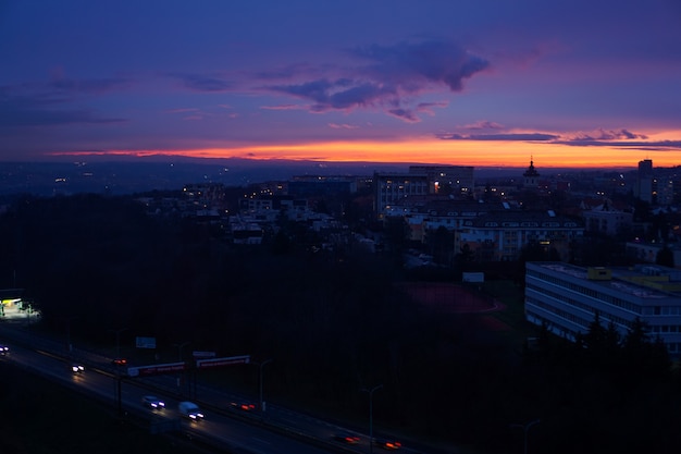 Night view of prague from the top - sunset sky