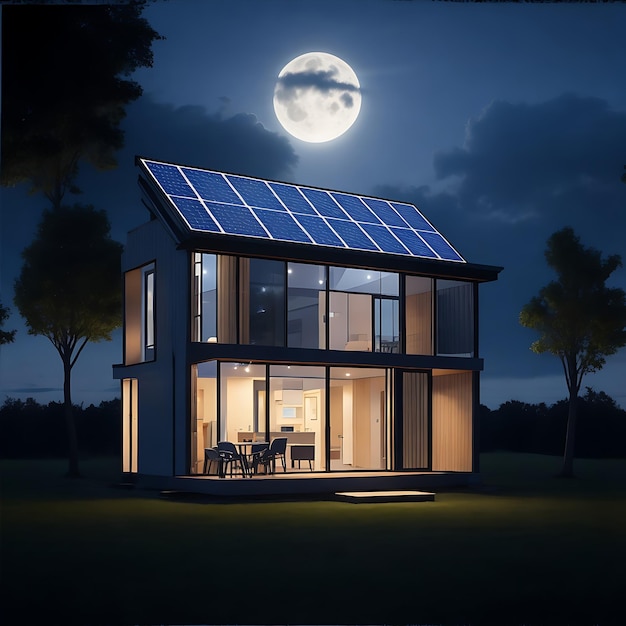 Night view solar panel house