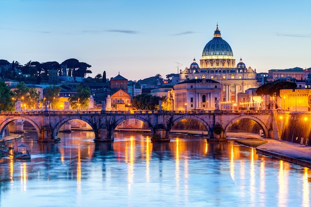 Night view at St Peter's cathedral in Rome