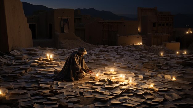 Photo night view of timbuktu manuscripts