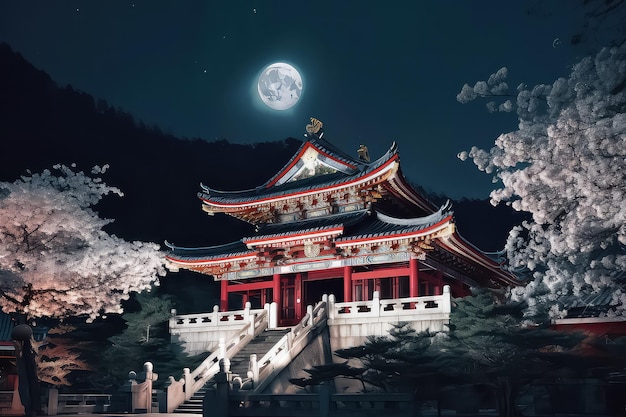 Night view of Toji Temple pagoda and giant sakura tree blossom in Kyoto Japan