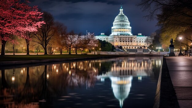 Photo night view of united states capitol