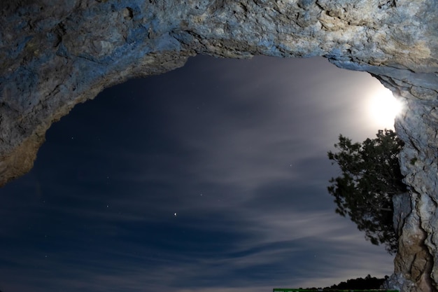 Night view of the window of the devil Cuenca Spain