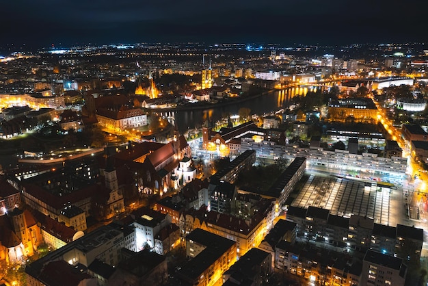 Night view of Wroclaw Bird's eye view of the old European city at night