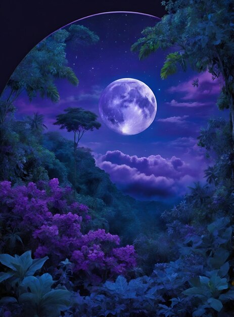 night violet natural skyround moon on the jungle