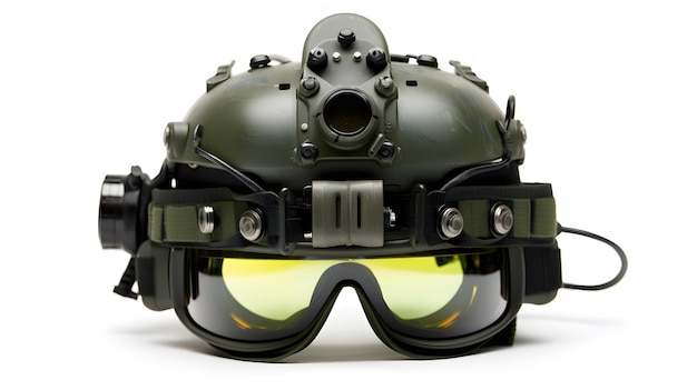 Night vision goggles on military helmet isolated on white background
