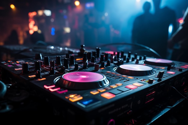 Nightclub vibes DJ mixer table electrifies the background with pulsating beats