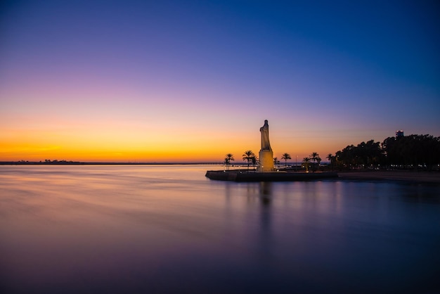 Nightfall in the Huelva, Andalusia, Spain estuary next to the popularly known monument to Columbus