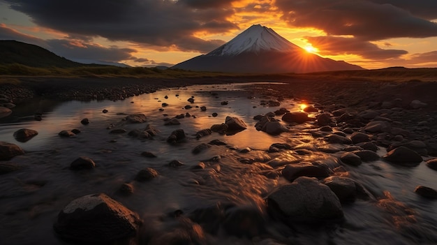 マグマの井戸の夕暮れ AI生成