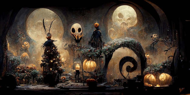 Nightmare before christmas Digital illustration. Painting