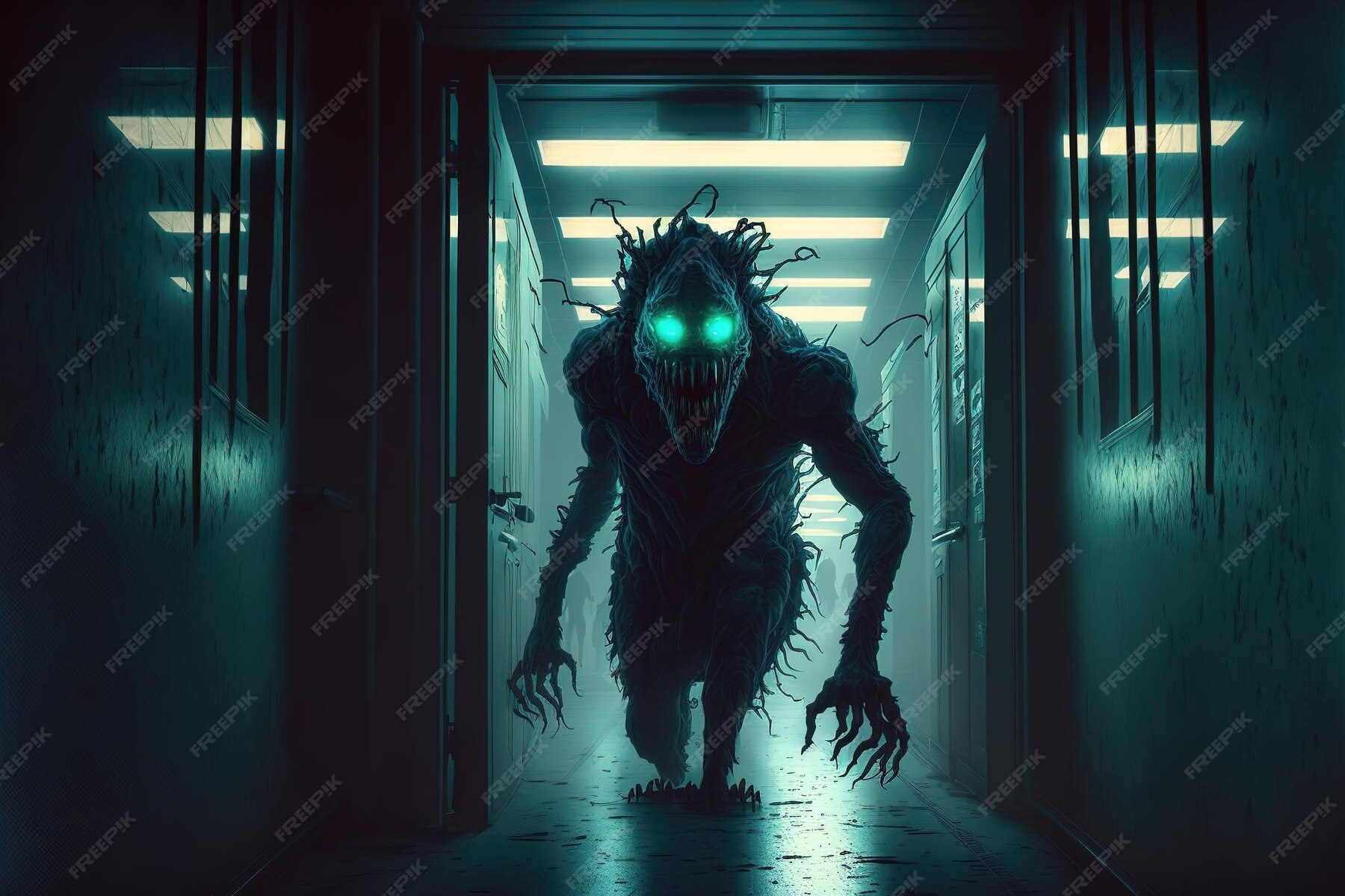 Premium Photo | Nightmare scary monster is walking down the dark