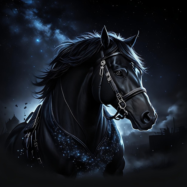 Nightmare Steed Super Realistic Aesthetic Splash Arts for TShirt Design in Starry Day Colors