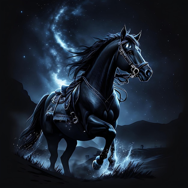 Nightmare Steed Super Realistic Aesthetic Splash Arts for TShirt Design in Starry Day Colors