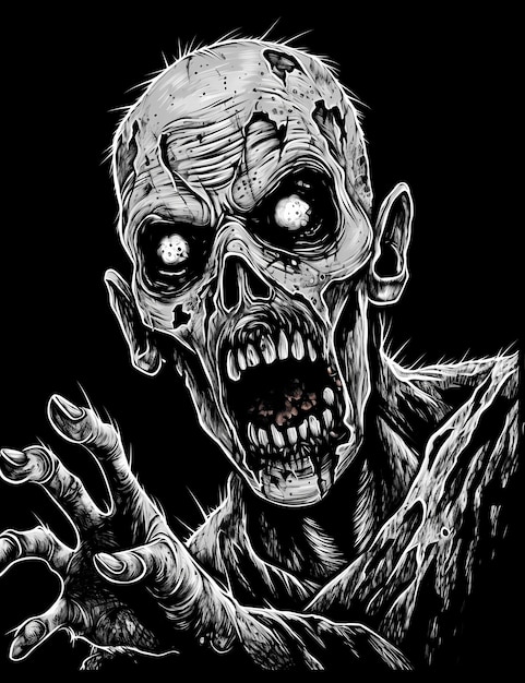 Nightmare Unleashed Simple Line Art Coloring Page of a Terrifying Zombie