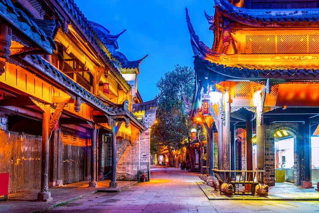 Nightscape of Chengdu Ancient Town, Sichuan Province, China