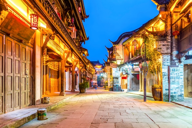 Nightscape of Chengdu Ancient Town, Sichuan Province, China