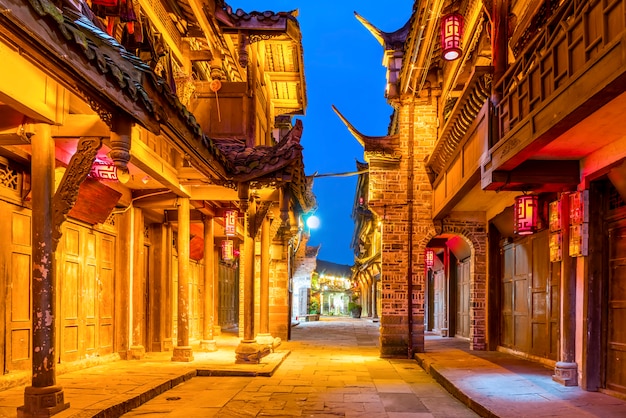 Nightscape of Chengdu Ancient Town, Sichuan Province, China