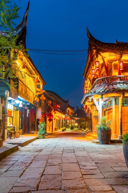 Nightscape of Chengdu Ancient Town, Sichuan Province, China