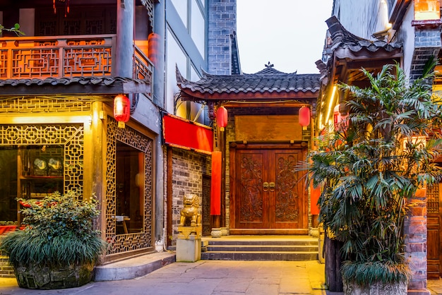 Nightscape of Chengdu Ancient Town, Sichuan Province, China