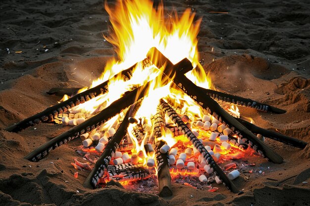 Nighttime beach bonfires with marshmallow roasting