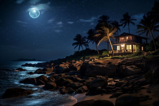 Photo nighttime coastal charm