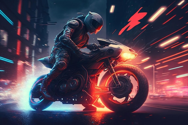 Nighttime Cyberpunk Speedway with Futuristic Motorcycle AI