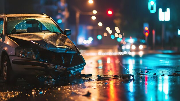 Nighttime Danger Car Crash Accident on the Road