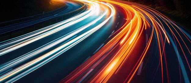 Nighttime highway scene with multiple streaks of light