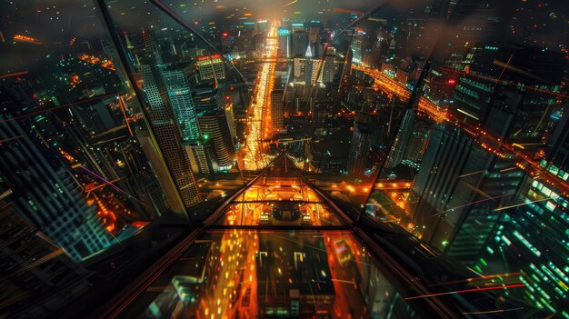 A Nighttime Journey Above the Glowing Cityscape