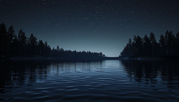 Nighttime Lake With Starry Sky