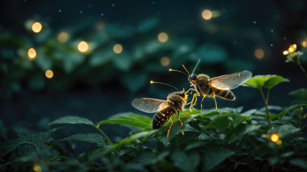 Photo nighttime marvels fireflies in the dark sky