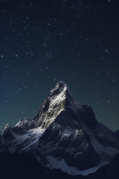 Ночная безмятежность Снежная вершина горы под звездным небом