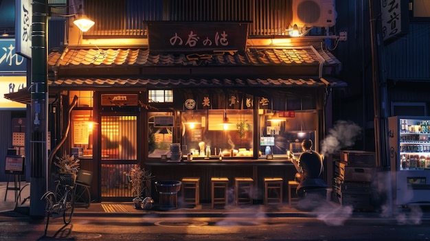 小さな日本のレストランの夜の景色