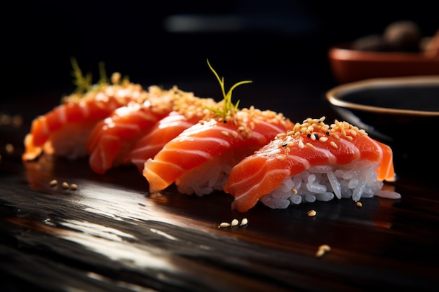 Nigiri sushi in a dark background