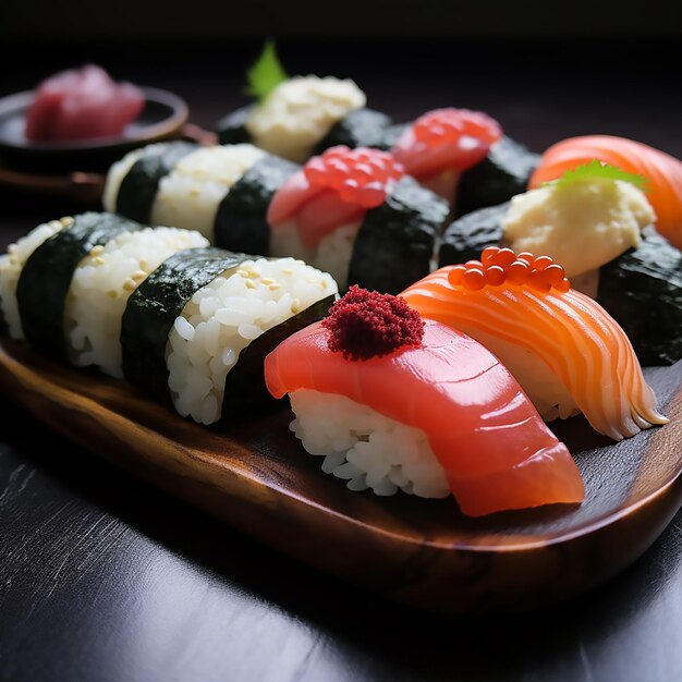 Photo nigiri sushi varied gourmet food