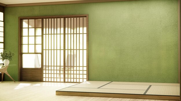 Nihon room design interior with door paper and wall on tatami mat floor room japanese style