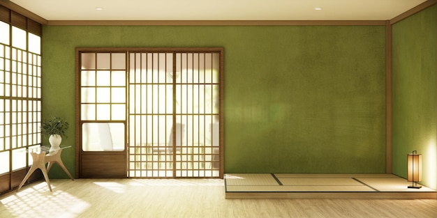 Nihon room design interior with door paper and wall on tatami mat floor room japanese style