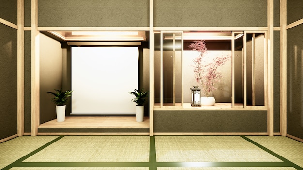 棚壁和風デザインの日本部屋のインテリア隠された光.3 dレンダリング