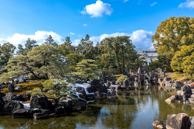 Nijo Castle Ninomaru Palace Garden met sneeuw in de winter Kyoto Japan