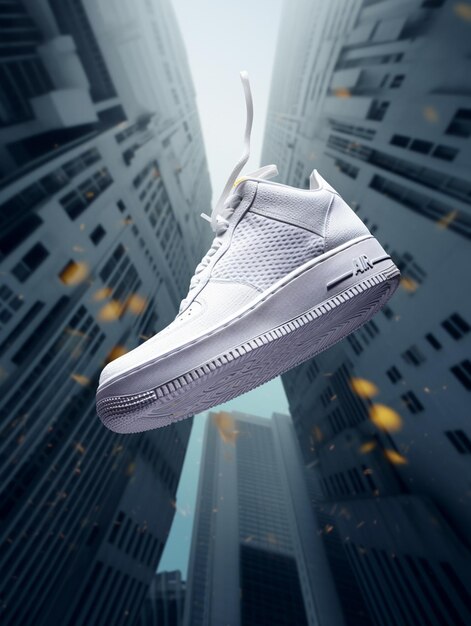 Фото nike air force 1 низкая белая кроссовка в воздухе генеративная ai