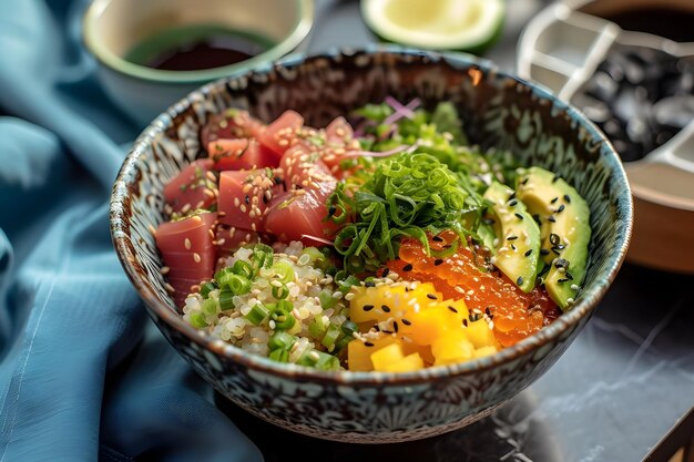 Photo nikkei kaleidoscope bold colors in a culinary fusion feast