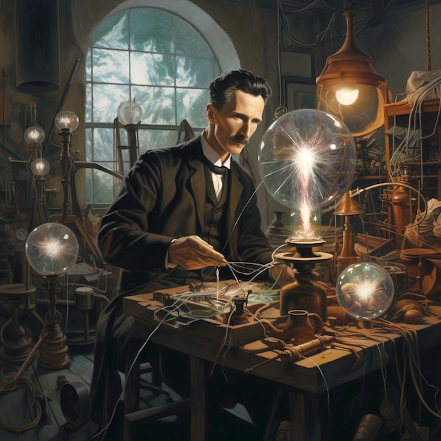 Photo nikola tesla in his lab