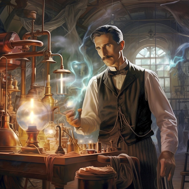 Photo nikola tesla in his lab