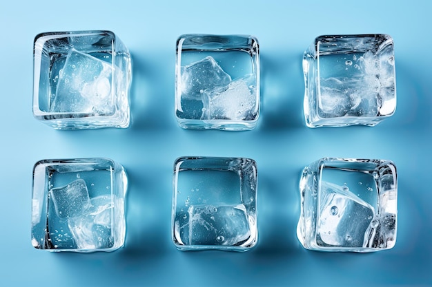 Девять кубиков льда в разных ракурсах, каждый кубик имеет свою отдельную траекторию обрезки.