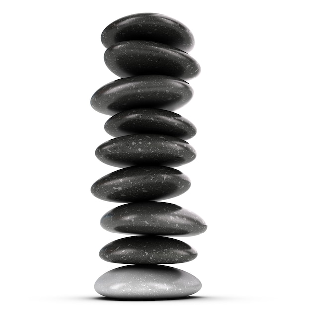 Nine pebbles stacked over white background balancing stones Symbol of meditation and zen