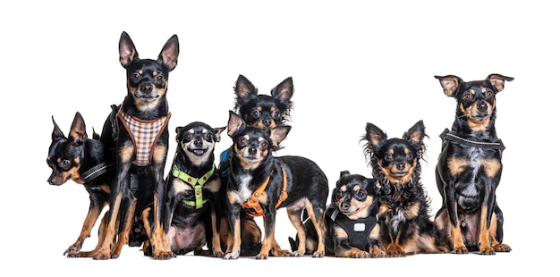 Nine pinscher dogs with harness and collar dog