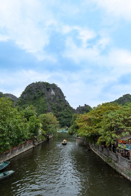 Ninh binh landscpae in vietnam tam coc lake area with karst landscape and river