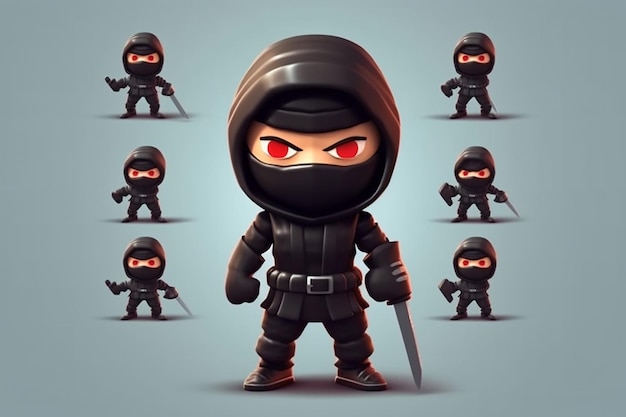 a ninja avatar with stealthy poses and a mask AI generated