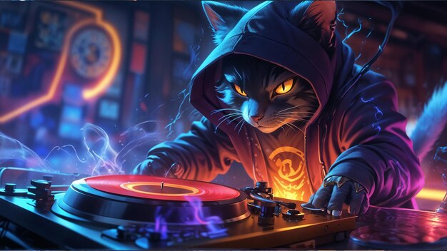 the ninja cat playing DJ