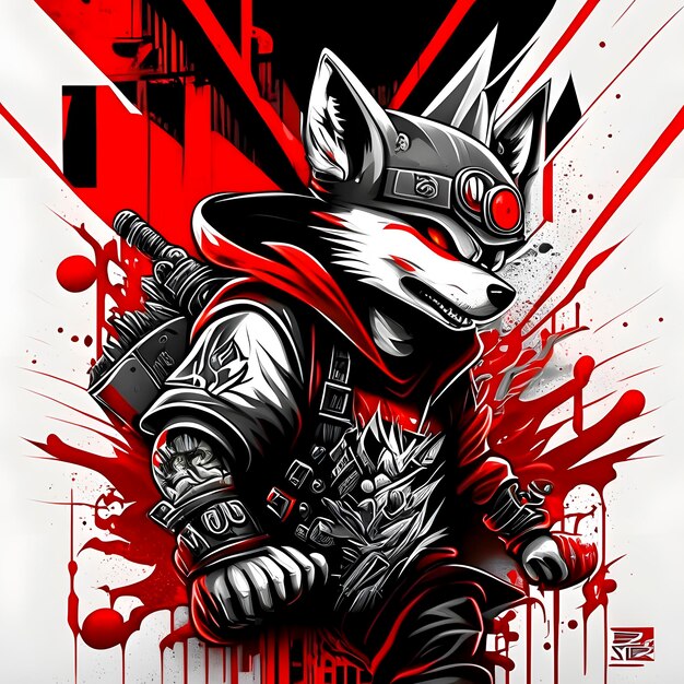 Ninja fox in japanese anime art with weapons and graphics generative ai